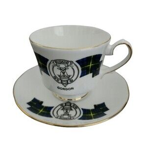 Duchess Bone China Cup & Saucer Scottish Tartan Gordon Clan England Blue Green